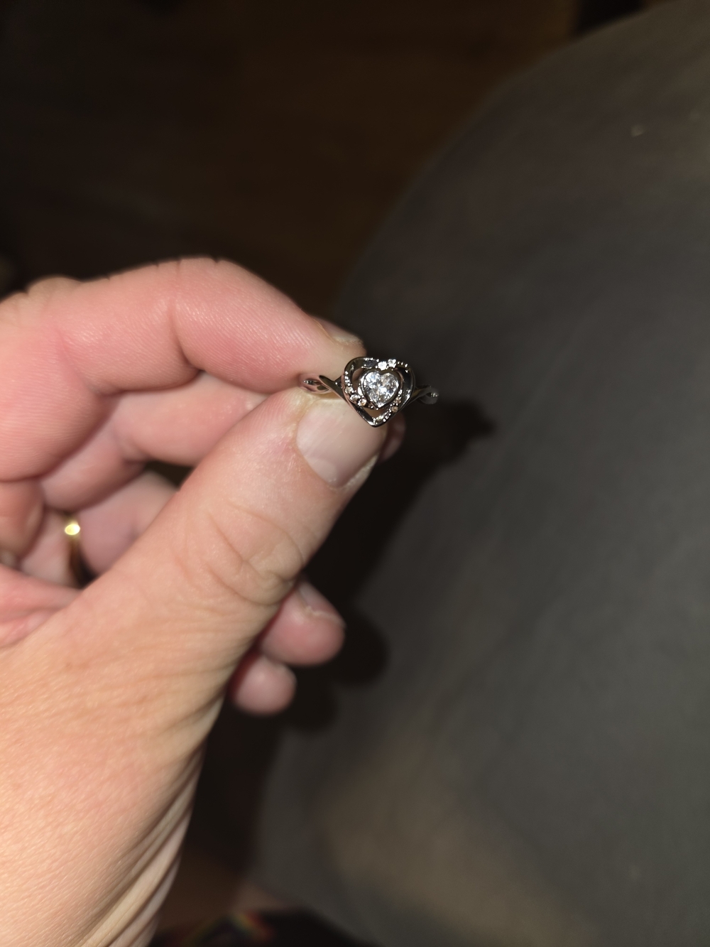 Vintage Heart Solitaire Ring - Silver/Clear